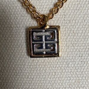 Givenchy Two-Tone Gold and Silver Square Pendant Necklace